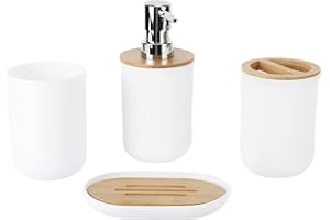 Deror Bad-Accessoires-Set, 4-teiliges Kunststoff-Badezimmer-Dekor-Sets Zubehör, Zahnbürstenhalter, Zahnputzbecher, Seifenspender, Seifenschale(Weiß)