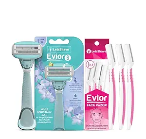 LetsShave Evior Face and Body Care Shaving Kit for Women with 6 Blade Full Body Razor for Women + Eyebrow & Facial Razor for Women (Pack of 3) | Hair Removal Machine for Women