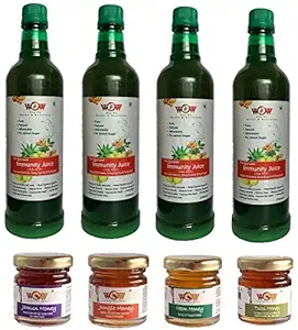 Wow Zip - GO Herbs & NUTRITION-100% Pure and Effective The Finest Kalp Amrit Ras /Herbal Juice-Organic Herbal Juice-No Added Sugar . (750 Ml x 4+4 Honey 55g) Free Immunity Enhancing Honey.