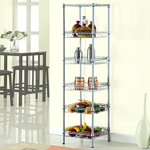 LANGRIA Regal Multifunktions Regal Ecke Regal 6 Ablage Moderne Organisation 198 lbs Kapazität 13,4 „x 13.4 “ x 63 „, Silber - 6