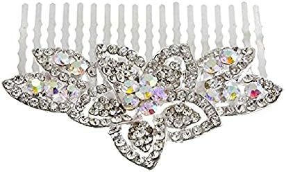 Diamante Crystal Comb Flower Wedding Bridal Bridesmaid Silver Hair Tiara Slides Accessories for Women Girls