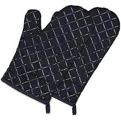 yokamira Gants de Four, Gants de Cuisine, Résistant à Chaleur, Imperméable et Antidérapant, Maniques pour Four Barbecue Cuisson Manipulation, Coton Doublure - 1 Paire, Noir