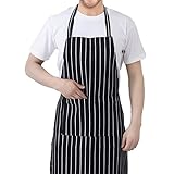 Tablier de Cuisine, Tablier de Cuisine avec 2 Poches, Tablier Noir et Blanc Unis