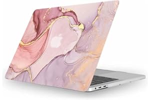Fancity Etui kompatybilne z MacBook Air 13,6 cala z 2024 r. 2022, M3 A3113 M2 A2681 z Touch ID, gumowana, smukła twarda obudowa ochronna do Mac Air 34.5 cm, marmurowy różowy