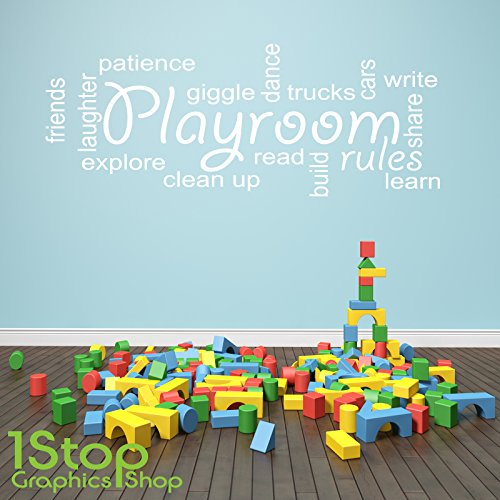 1Stop Graphics Shop - PLAYROOM RULES WALL STICKER QUOTE - KIDS BEDROOM NURSERY WALL ART DECAL X220 - Colour: Red - Size: Large
