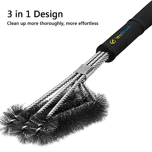 BBQ Grillbürste, Sounor 3 in 1 BBQ Edelstahl Grillbürste, 360° Reinigung, 18″ Extra Langer PP Wärmedämmung Griff, Langlebig Gewebt Edelstahldraht Borsten Perfekt für Holzkohle-Grill, Gas-Grill und Elektro-Grill (Schwarz) - 5