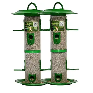 Skybeings Balcony Bird Feeder with Hut Jumbo 2 Pieces_Green