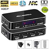 HDMI Switch 4k 60hz,HDMI Switch 4 in 1 Out with IR Wireless Remote and Audio Out，(Upgraded) MHL Support Max Bandwidth of 18Gbps for PS4,PS3,Blu-ray DVD PC, Xbox One, 360,Apple TV, MacBook, etc