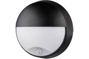 M EGA MEGACUBE 10W LED 4000K IP54 Flush Wall Mounted PIR Sensor Semicircle Bulkhead Light Fixture for Outdoor,Garden, Shed, Porch, Garage, Workshop, Patio,Hallway,Corridor,Workshop etc - Black