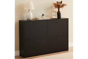 CASABEL Meuble à Chaussures 4 Abattants – Meuble Chaussure Entrée Noir, Design Moderne, Grande Capacité 24 Paires, Meuble de Rangement Pratique pour Couloir, Entrée, Salon, L114xP24xH83 cm