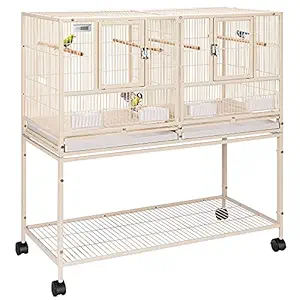VIVOHOME Large Double Rolling Metal Bird Cage Bird House with Removable Metal Tray, Storage Shelf, Wood Perch, Food Container