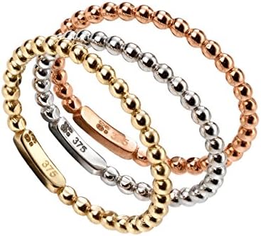 Ladies 9ct Tricolour Ball Set of 3 Stacking Rings Width 0.15cm