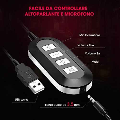 Cuffie Gaming Stereo Mpow 3.5mm Multi-Platform, Cuffie da Gioco Controllo Microfono / Altoparlante In-Cavo, Paraorecchie Proteici Morbidi, con Spina Audio e Spina USB, per PC, Tablet, Laptop, iPad, Smartphone, Xbox One