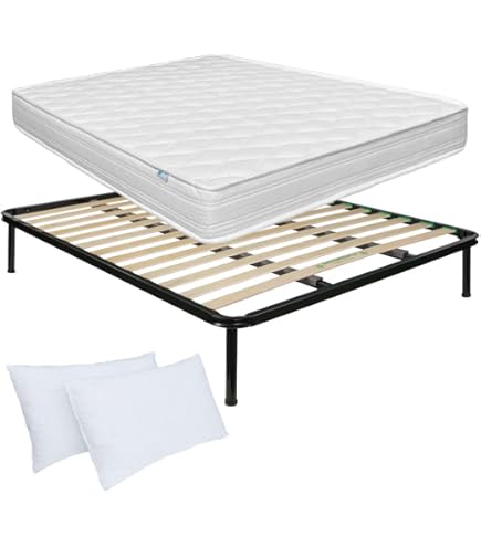 Materasso Matrimoniale 160x190cm Con Rete Ortopedica - Molle E Schiuma Alto 25cm, Piedi In Metallo 35cm - Foto 12