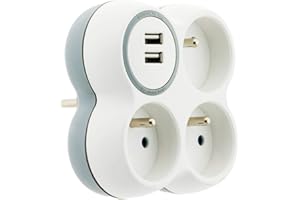 Zenitech– Steckdosenleiste mit 3 Ausgängen – Triplite – 3 x 16 A – 2 USB-Anschlüsse – Weiß/Grau