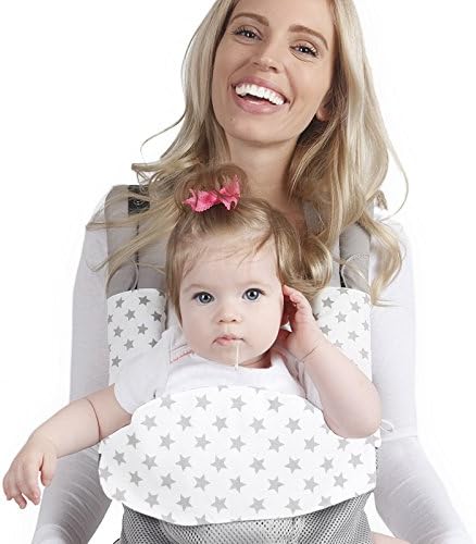 Organic Drool Bib for Lillebaby 360 - 3-Piece Set, 100% Bamboo Cotton Teething Pad &amp; Strap Wraps for Boys &amp; Girls | Unisex Grey Stars on White by Baby Preferred