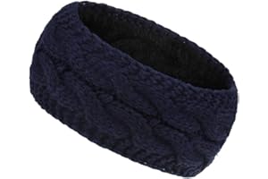 CAMELLIASS Women Ear Warmer Headband Fleece Lined Winter Warm Knitted Thick Hairband Thermal Headbands Elastic Hair Wrap (Navy Blue)