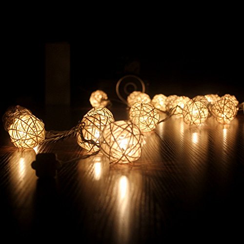 FRE 3M Sturm cremeweiß 20 Rattan-Ball Lichterkette String Lights – Ideal für Hochzeit, Weihnachten, Party, Heim-Dekoration - 4