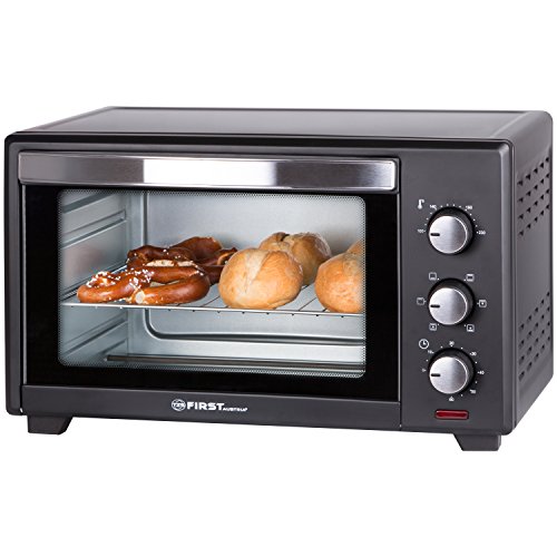 Horno eléctrico profesional de la marca TZS First Austria | 30 litros | Horno con iluminación interior y ventilación Mini horno para pizzas | 1600 W | Puerta de doble cristal | Temporizador |