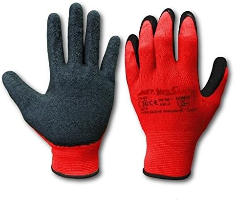12 Pairs LATEX COATED RUBBER WORK GLOVES SAFE BUILDER GRIP GARDENING Size 8 Medium