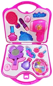 Amitasha 15 Pcs Makeup & Cosmetic Set with Foldable Suitcase for Girls, Pink