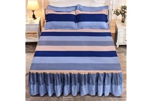 ELYSYSRL 3 Pezzi Gonne da Letto Matrimoniali/Singolo Eleganti Copriletto Una Piazza E Mezza Leggeri Gonna da Letto con Volant Bed Skirt King Size Coprirete per Letto Lenzuola ​Stagioni ​