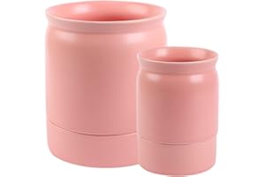 BLUE GINKGO Portautensili da Cucina : Set di 2 portautensili in Ceramica | Portautensili Grande e portautensili Piccolo per Posate in Terracotta | Oggetti Essenziali per la casa - Rosa