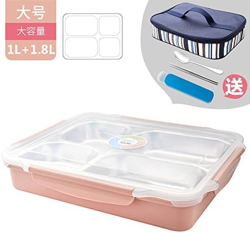 Luckyfree Lunch Box Leak Proof Lunch Food Container for Work Lunches Picnic Travel Camping Stainless Steel Food Tray, Pink Large Bag