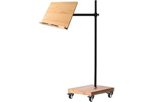 Stojak podłogowy do czytania dłoni – wishacc regulowana wysokość, bambusowy uchwyt na książki, bardzo duży, stabilny stojak na mównicę z kółkami