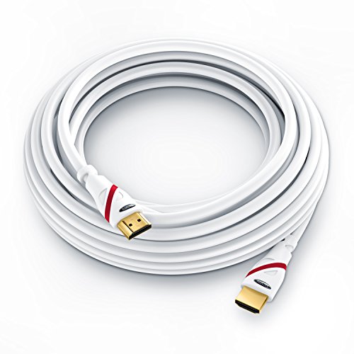 12,5m – Ultra HD 4k HDMI Kabel | High Speed with Ethernet | Kabel 3 fach geschirmt / inkl. Stecker- und Kontaktschirmung | 4K Ultra HD 2160p bei 30 Hz / Full HD 1080p | 3D / ARC / CEC | weiß | 12,5 Meter - 3