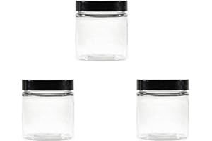 BAMBOOPACK 3 Pcs 250 ML / 8 oz Pot cosmétique en Plastique Transparent avec Couvercle Noir Rechargeable Bouteille de crème Vide Pots déchantillons Conteneur de Stockage de Lotion pour pommade émolliente