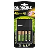 Kann 4 AA-Akkus in vier Stunden einsatzbereit aufladen (erreicht in dieser Zeit ca. 90 % der Ladekapazität bei NiMH-AA-Akkus von Duracell mit 1300 mAh)