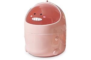 Yoxovo Mini TischmüLleimer mit Deckel, Dinosaurier Süße Cartoon Tisch Mülleimer, Cute Papierkorb Klein, Kawaii Deko, Aufbewahrungsbox, für BüRos, Kinderzimmer, Schminktisch, Wohnzimmer rosa