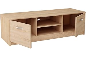 MATKAM Cassettiera TV 2DC H36 x 120 x 41 cm, piastra laminata 16 mm, due ripiani con porte sinistra e destra, al centro uno scaffale, cerniere in metallo, maniglie satinate (rovere Sonoma)