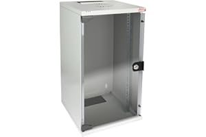 ‎HMF HMF 63412-07 Netzwerkschrank, Serverschrank 10 Zoll | 12 HE | 300 mm Tiefe | Voll montiert | Glastür | Lichtgrau
