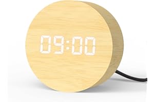 aboveClock Réveil Numerique, Réveil Matin, Horloge Numérique avec 3 Alarmes & Snooze, Contrôle Sonique Écran LED, Alimenté par USB, Reveil Bois pour Bureau de Chambre