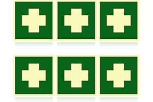 DUTIFUL Erste Hilfe Schild 6 Stück Erste Hilfe Aufkleber Rettungszeichen Erste Hilfe PVC Verbandskasten Schild Sicherheitsschilder für Innen und Außenbereich (12x12cm)