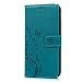 Produktbild Handflower Huawei Mate 9 Hülle Tasche PU Lederhülle Flipcase Telefon-Kasten Schutzhülle Magnetverschluss Handyhülle Standfunktion Handycover Schmetterling Blumen Blau