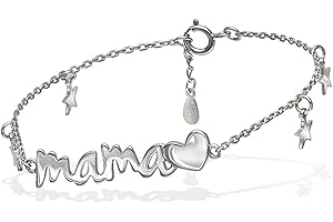 TURMALINA BY MARTINA Turmalina - Pulsera para mujer MAMA de Plata de Ley 925, con detalle de corazón y estrellas, Regalo pulsera Día de la Madre, San Valentín, Cumpleaños, regalo Mamá con caja de regalo
