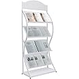 KiwiHood Floor-Standing Magazine Rack 4-Tier Magazine Literature Display Stand Newspaper Rack Storage Rack Brochure Display Rack for Office, Hospitals, Shop Exhibitions (white)