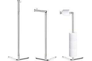 DYUEE Toilet Roll Holder Free Standing with Heavy Duty Base, Stainless Steel Toilet Roll Holder for 6 Rolls, Stylish Chrome Finish, Practical Design Toilet Roll Storage Stand for Bathroom (Silver)