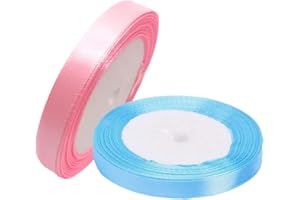 ACYDSR 2 Rouleaux Ruban Satin 10 mm x 22 m, Double Face Polyester pour Mariage, Décoration, Emballage Cadeau, Artisanat DIY (Bleu et Rose)