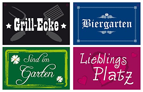 4 Gartenschilder - wetterbeständig - 19x12cm - verschiedene Motive im Set