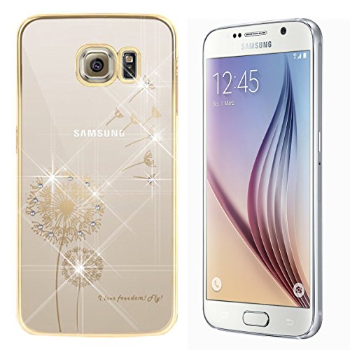 Hülle für Samsung Galaxy S7,Hardcase Hülle für Samsung Galaxy S7,Schutzhülle für Samsung Galaxy S7 Hülle Elegant Löwenzahn Überzug Muster,YingC-T Transparent Hartem PC Rückdeckel mit Bling Glitzer Diamant Handyhülle Schutzhülle Tasche Durchsichtig Hartplastik Crystal Clear Case mit Bändselloch Leichte kratzfeste Stoßdämpfende Hülle Etui Bumper Cover für Samsung Galaxy S7 - Golden