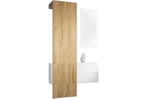 ‎VLADON Vladon Garderobe Carlton Set 2, Made in Germany, Garderobenset bestehend aus 1 Garderobenpaneel, 1 Schubkastenschrank und 1 Wandspiegel, Weiß matt/Eiche Natur (105 x 193 x 35 cm)