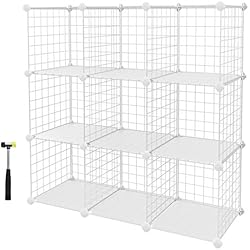 SONGMICS Armario Modular de Malla de Hierro Armario de Almacenaje con 9 Cubos Estantería Modulable Ajustable Organizador Multiuso para Libros Ropa Zapatos para Baño Habitación Infantil Sala LPI115W