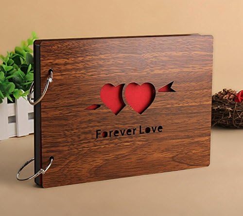 Album, LANTENG 8 X 6 Inches Scrapbook Diy Photo Album Black Pages Wood Scrapbook (Forever Love)