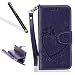Galaxy J5 2016 Case,Galaxy J5 2016 Wallet Case,Leeook Retro Elegant Pretty Creative Purple Embossing Love Heart Butterfly Flower Flip PU Leather Fold Wallet Pouch Case with Strap Stand Credit Card ID Cash Holders Book Style Stand Function Magnetic Closure Case Cover for Samsung Galaxy J5 2016 + 1x Black Stylus