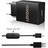 MAKEASY Chargeur 5V 3A Raspberry Pi Adaptateur Universel Charge Câble Micro USB de 1.5m avec Interrupteur d'alimentation pour Raspberry Pi 3 Model B+, Pi 3 Modèle B, Pi 2, Huawei, Nexus, Noir