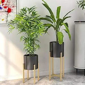 Weston Crafts Metal Planter Stand Set of 2 Modern Pot Stand galvanizing Iron Pot More Decor Indoor Outdoor Office Powder Coated, Gold